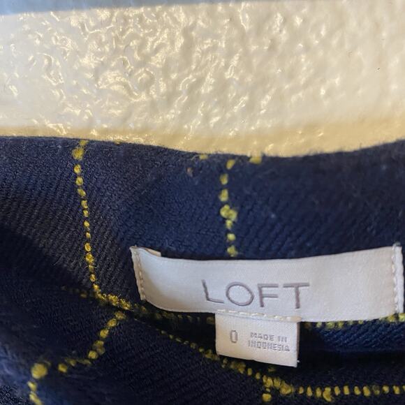 Ann Taylor LOFT A Line Skirt Fully Lined Navy Blue/Yellow Side Zipper Size 0 - Picture 3 of 6